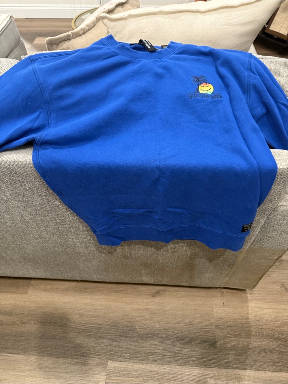 Scotch & Soda Bright Royal Blue Crewneck Sweatshirt with Embroidered Motif